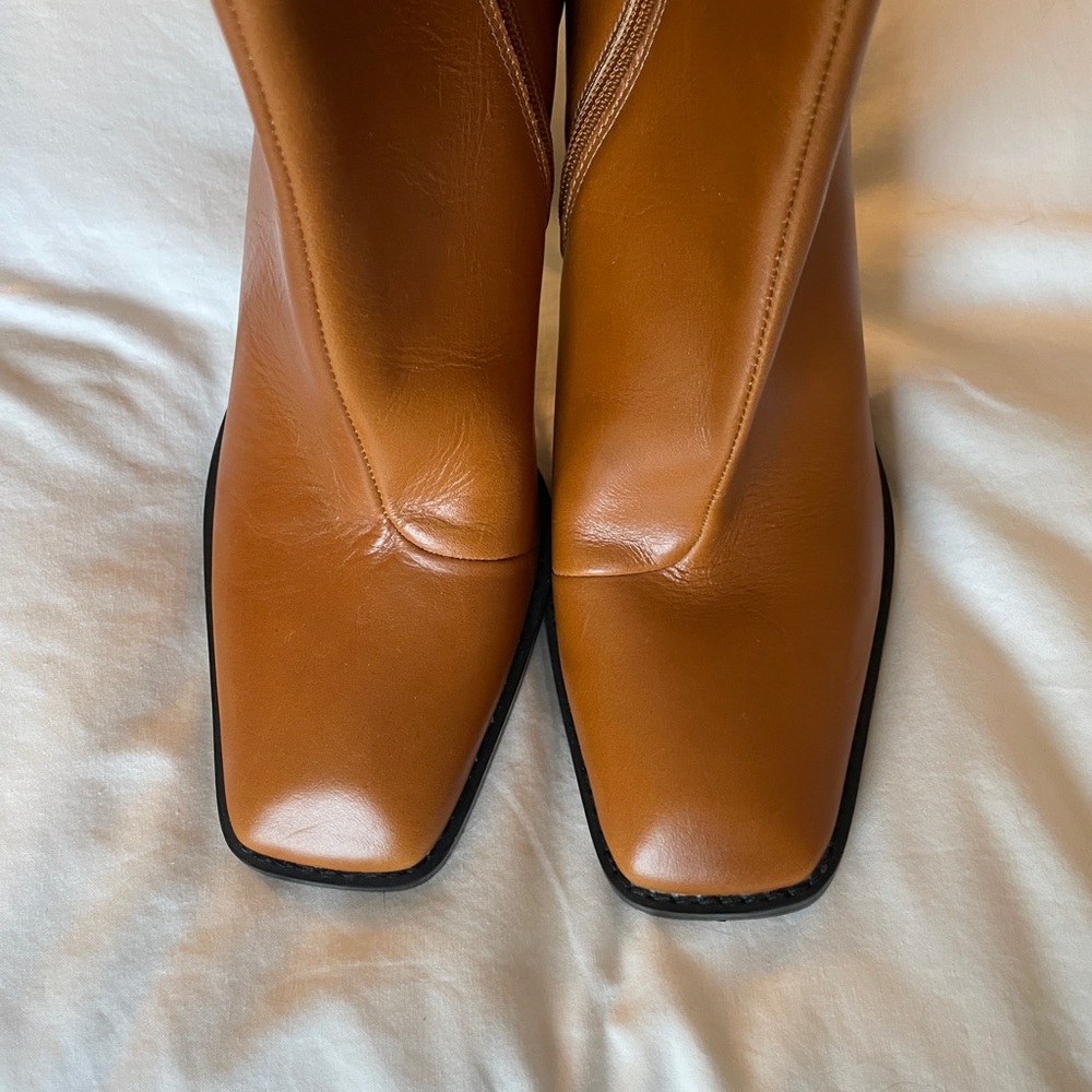 Square Toe High Heel Leather Ankle Boots - Picture 4 of 7